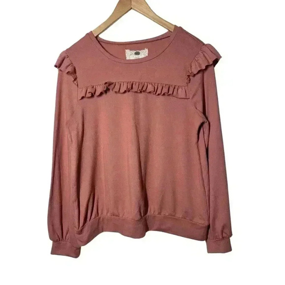 Victorian Ruffled Women L Deep Coral Top Chic Romantic Feminine Flowy - Picture 1 of 8